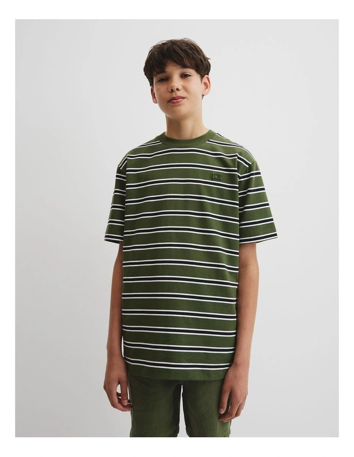 Teen Relaxed Stripe T-shirt in Dark Olive image 2