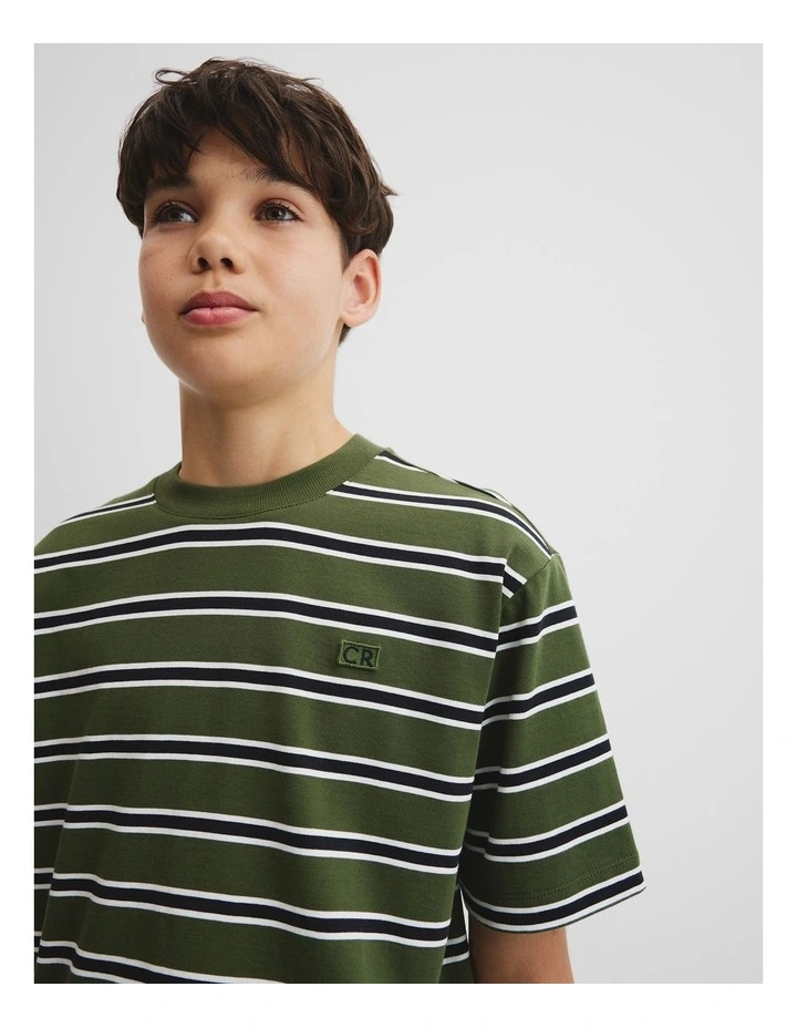 Teen Relaxed Stripe T-shirt in Dark Olive image 3