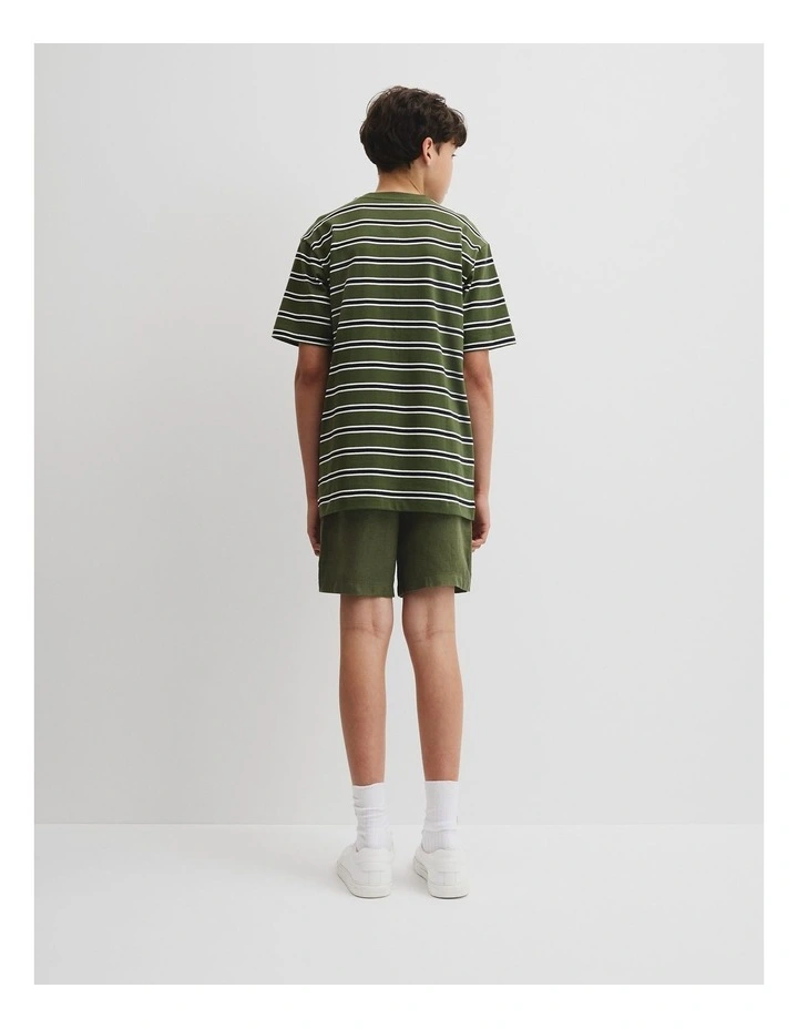 Teen Relaxed Stripe T-shirt in Dark Olive image 4