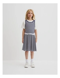 Logo Tank Dress in Navy Stripe