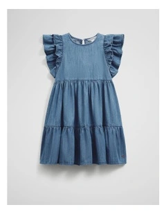 Chambray Frill Dress in Chambray