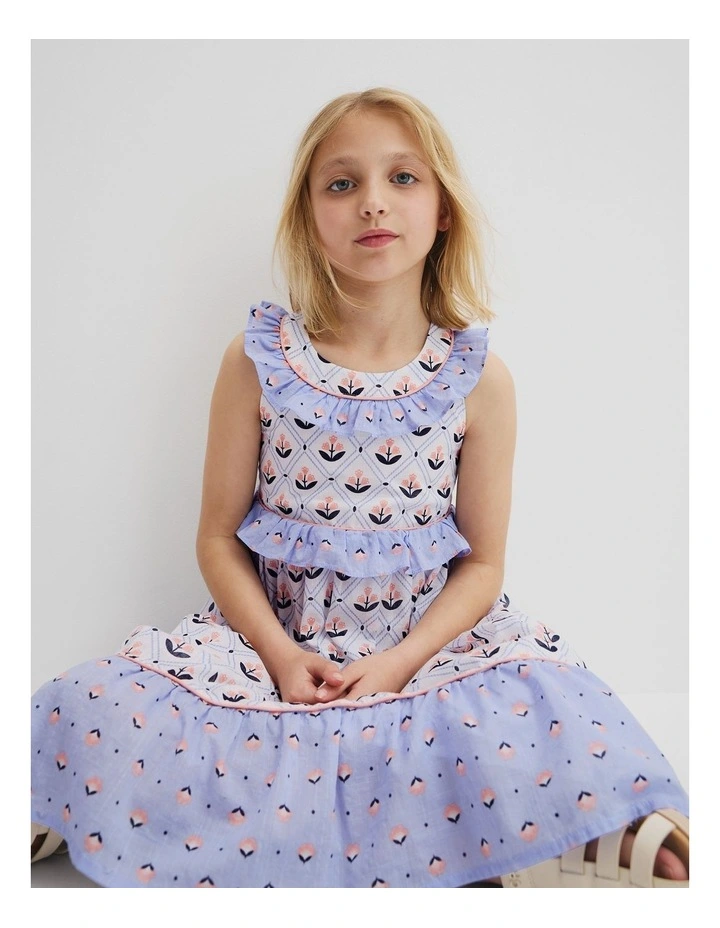 Frill Neck Midi Dress in Marsh Floral image 2