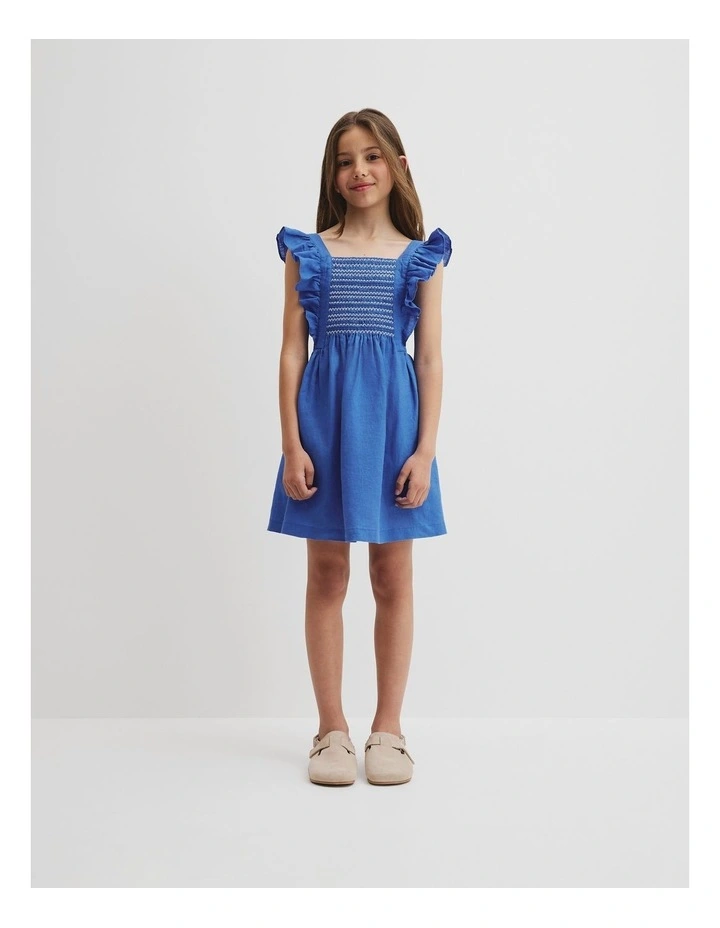 Smock Front Apron Dress in Riviera Blue image 1