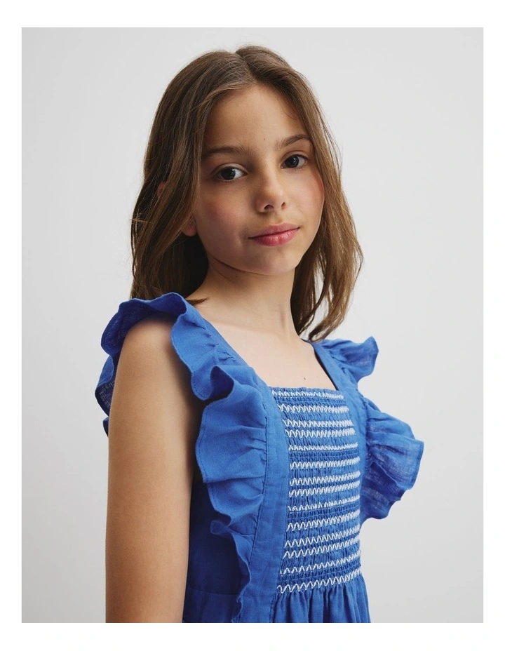 Smock Front Apron Dress in Riviera Blue image 2