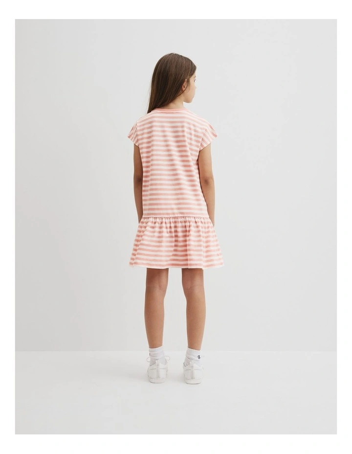 Drop Waist Logo T-shirt Dress in Peach Stripe image 3
