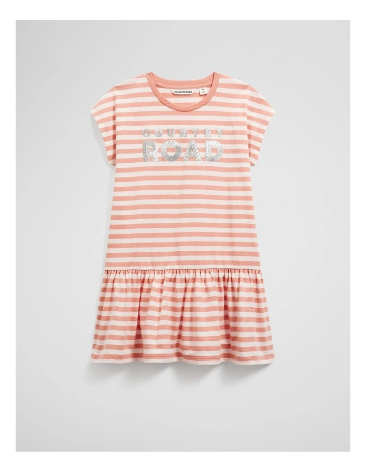 Drop Waist Logo T-shirt Dress in Peach Stripe image 4