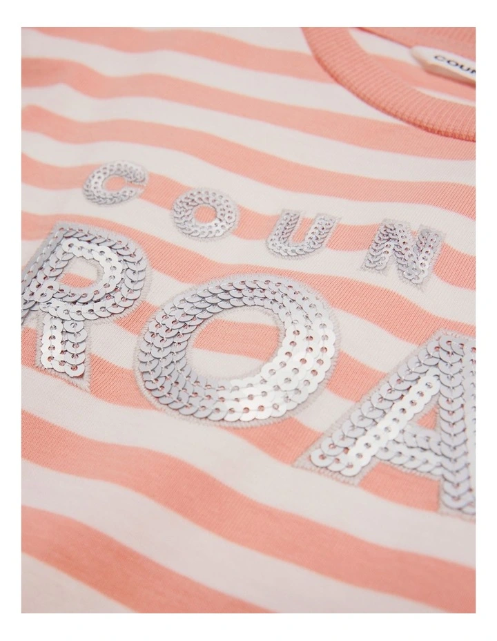 Drop Waist Logo T-shirt Dress in Peach Stripe image 5