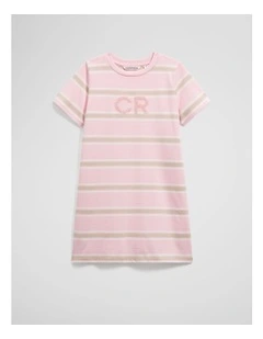 Cr Logo T-shirt Dress in Pink Stripe