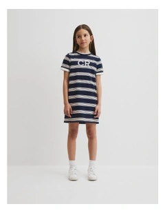 Cr Logo T-shirt Dress in Navy Stripe