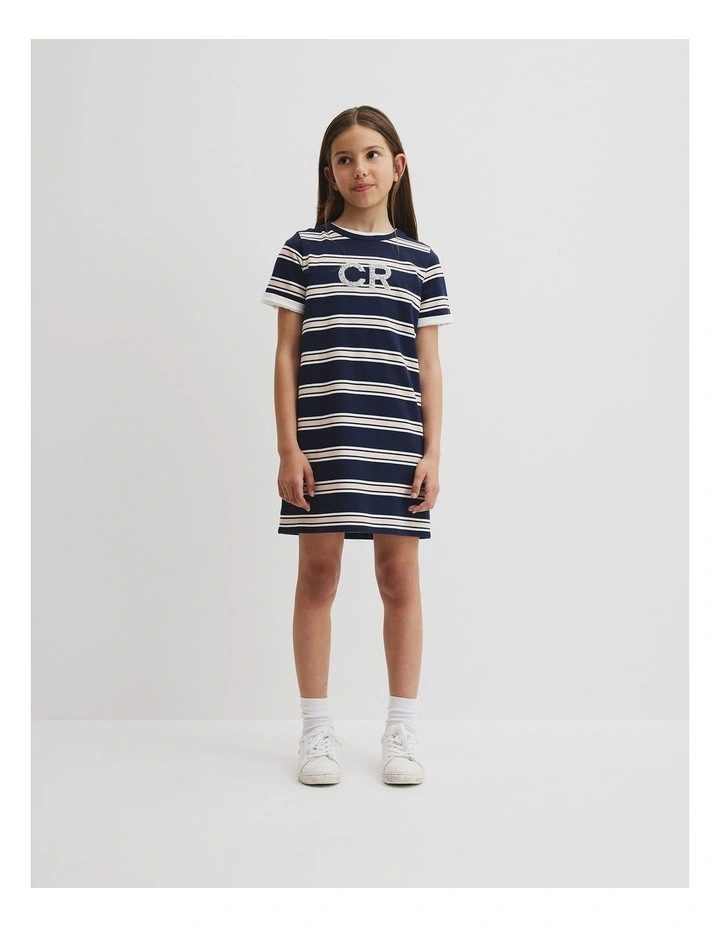 Cr Logo T-shirt Dress in Navy Stripe image 1