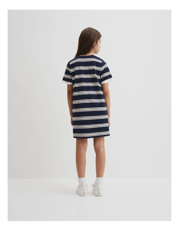Cr Logo T-shirt Dress in Navy Stripe image 3