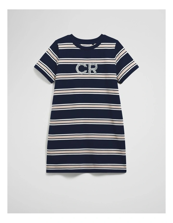 Cr Logo T-shirt Dress in Navy Stripe image 4
