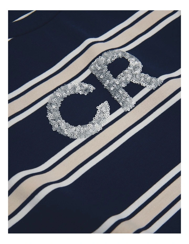 Cr Logo T-shirt Dress in Navy Stripe image 5