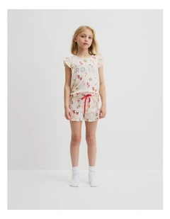 Australian Cotton Festive Print Pyjama Set in Vanilla