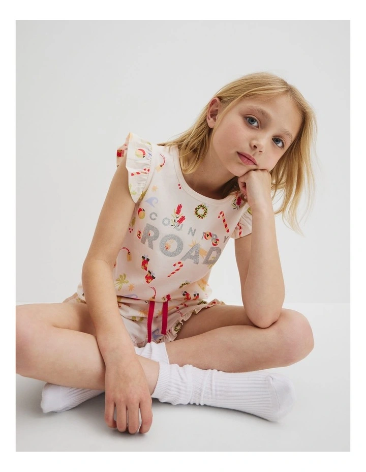 Australian Cotton Festive Print Pyjama Set in Vanilla image 2