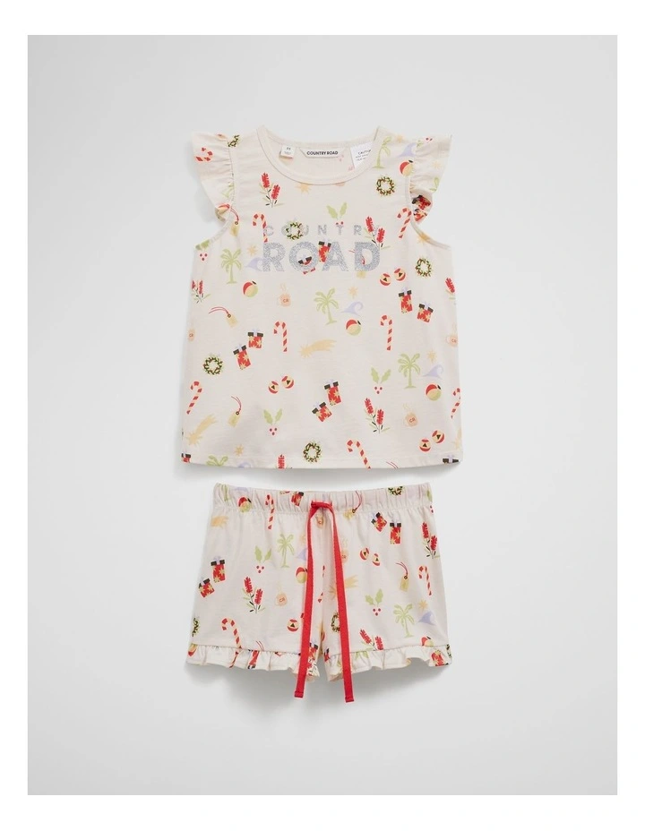 Australian Cotton Festive Print Pyjama Set in Vanilla image 4