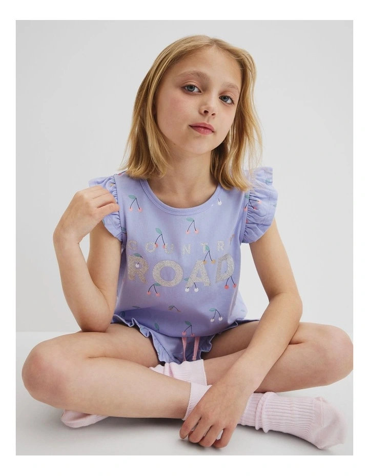 Australian Cotton Cherry Print Pyjama Set in Bluebell image 2