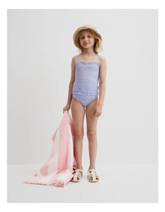 Shirred Swimsuit in Bluebell Geo
