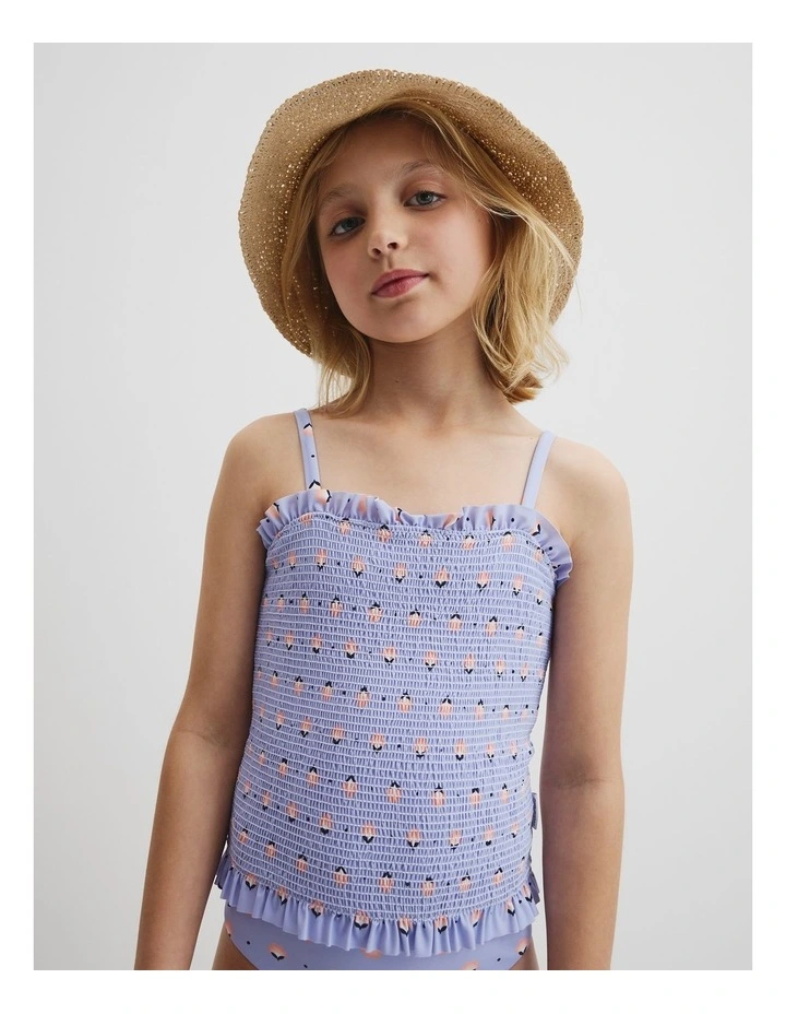 Shirred Swimsuit in Bluebell Geo image 2