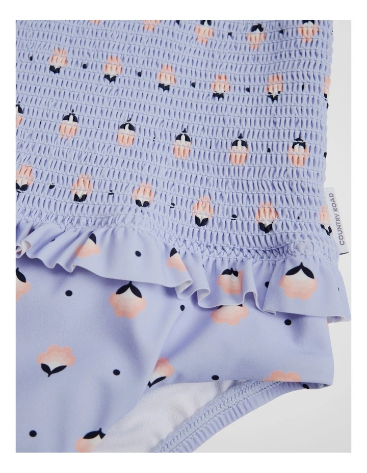 Shirred Swimsuit in Bluebell Geo image 4