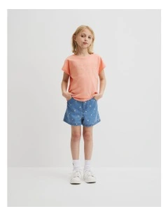 Organically Grown Cotton Sequin Logo T-shirt in Peach