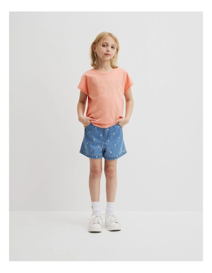 Organically Grown Cotton Sequin Logo T-shirt in Peach image 1