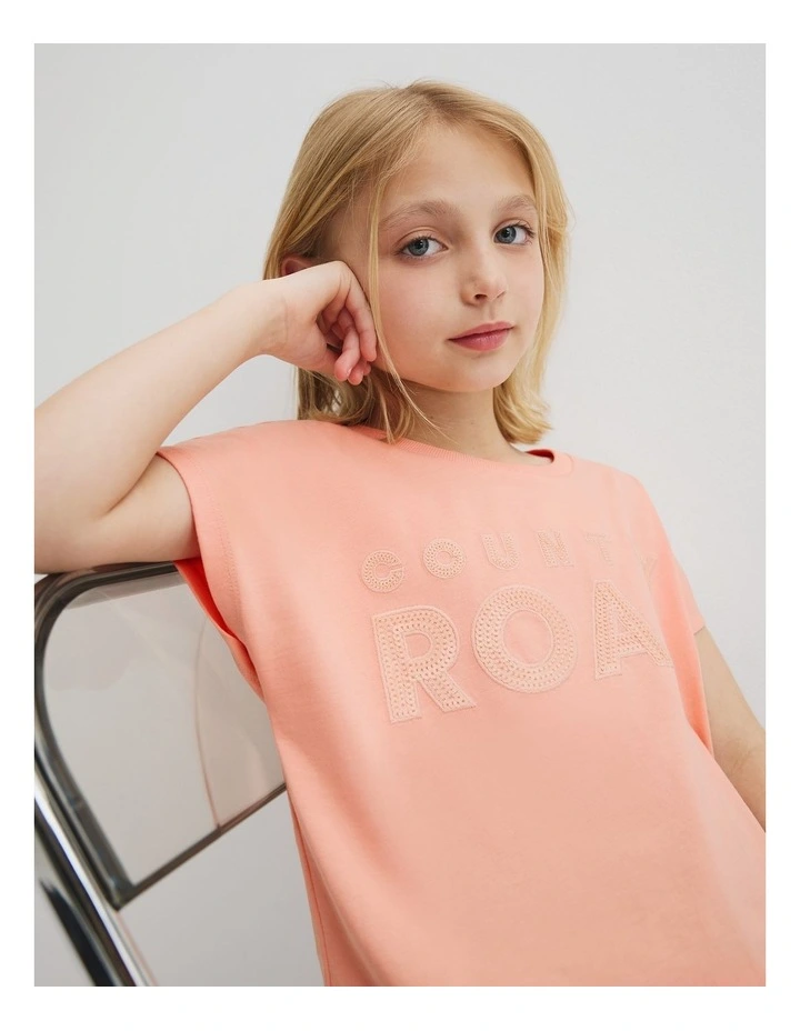 Organically Grown Cotton Sequin Logo T-shirt in Peach image 2