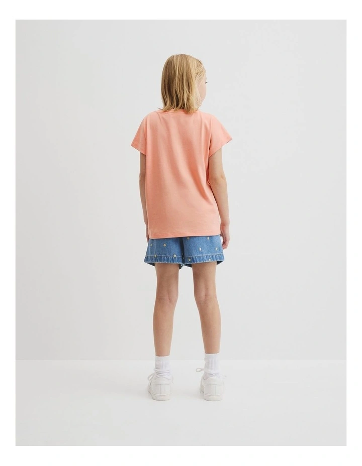 Organically Grown Cotton Sequin Logo T-shirt in Peach image 3