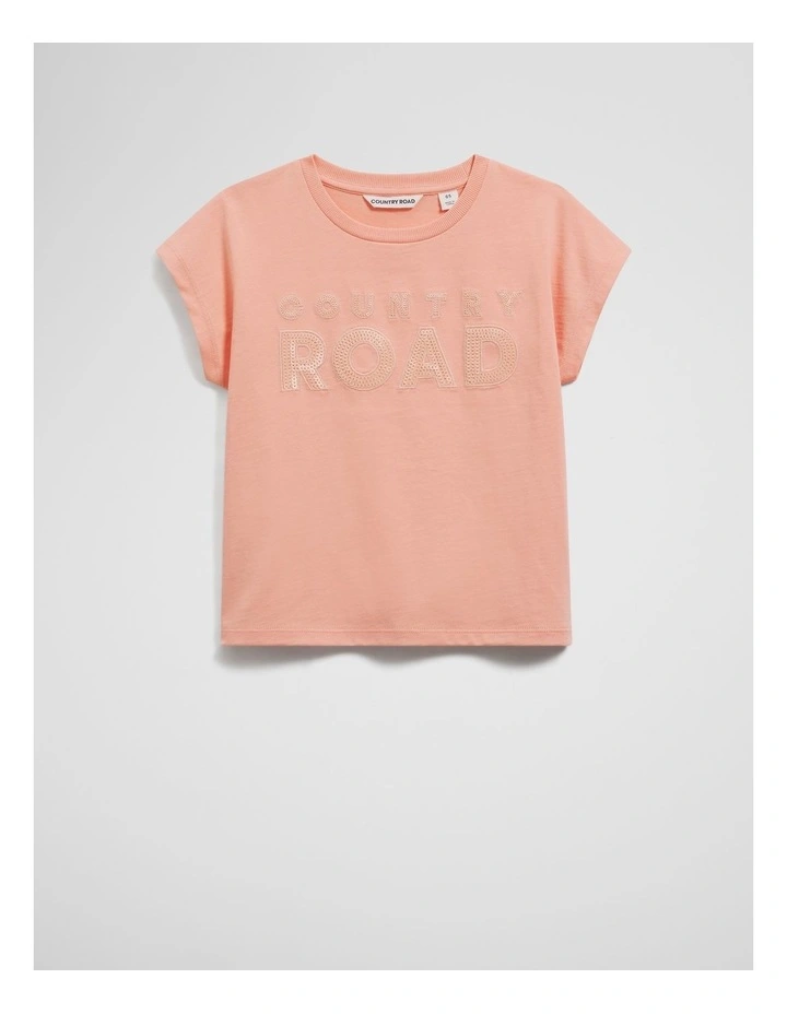 Organically Grown Cotton Sequin Logo T-shirt in Peach image 4