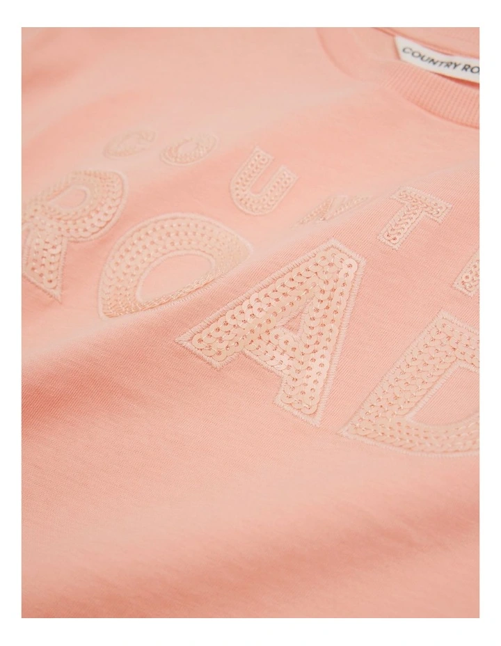 Organically Grown Cotton Sequin Logo T-shirt in Peach image 5