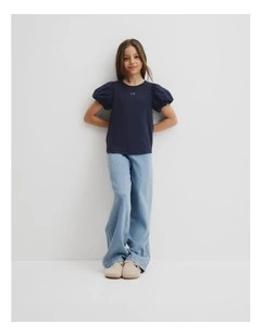 Bubble Sleeve T-shirt in French Navy