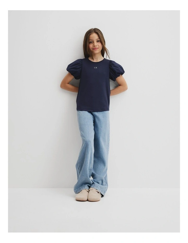 Bubble Sleeve T-shirt in French Navy image 1