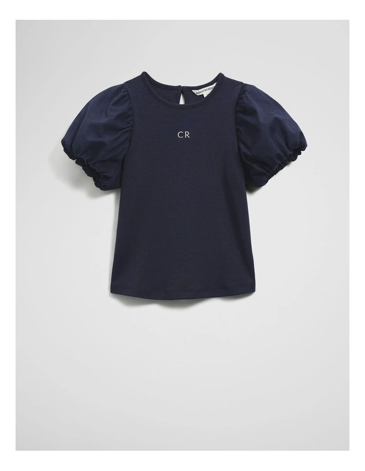 Bubble Sleeve T-shirt in French Navy image 4