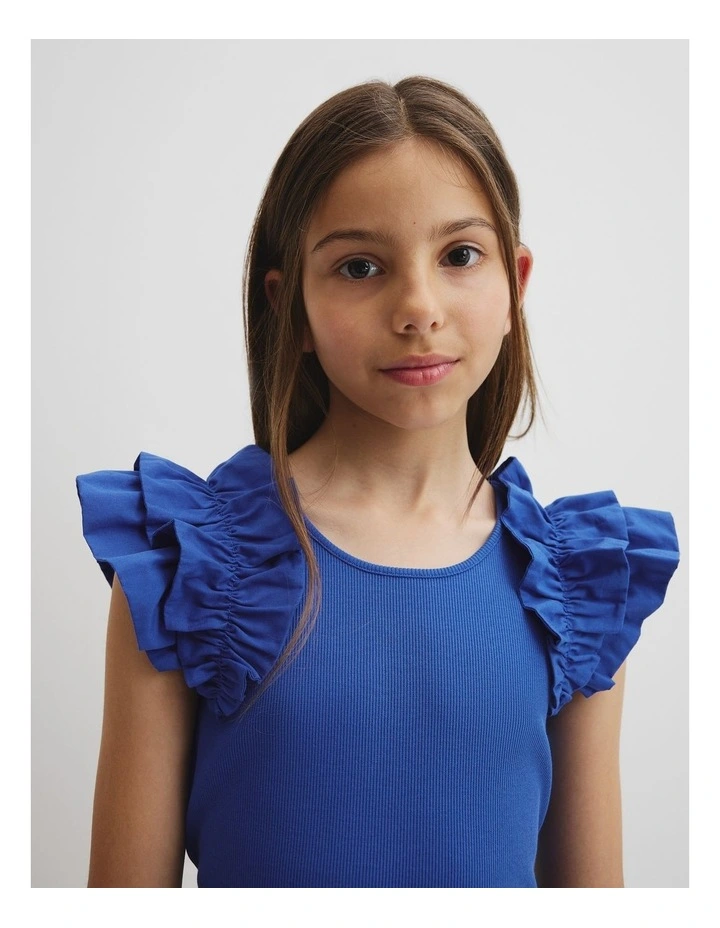 Ruffle Sleeve Tank in Riviera Blue image 2