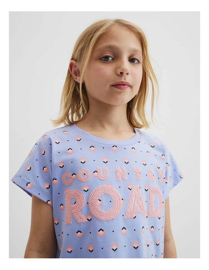 Sequin Logo T-shirt in Bluebell Geo image 2