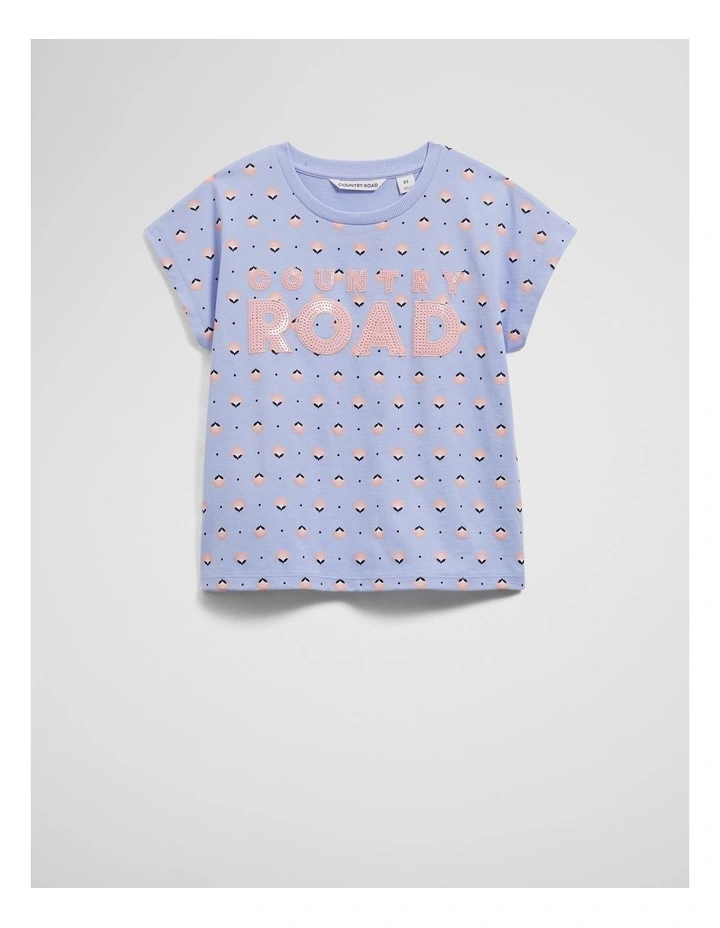 Sequin Logo T-shirt in Bluebell Geo image 4