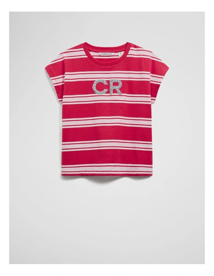 Organically Grown Cotton Stripe Cr Sequin T-shirt in Crimson image 1