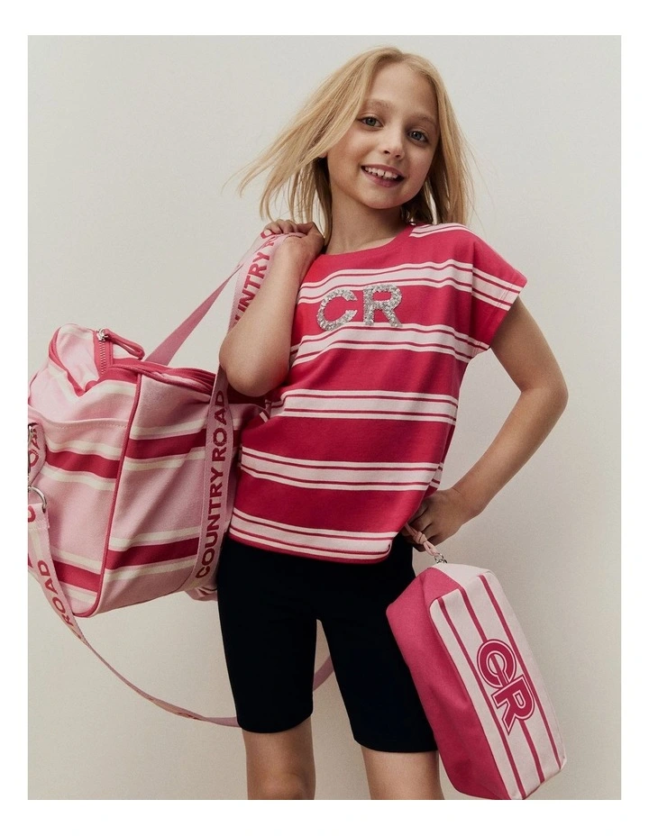 Organically Grown Cotton Stripe Cr Sequin T-shirt in Crimson image 2