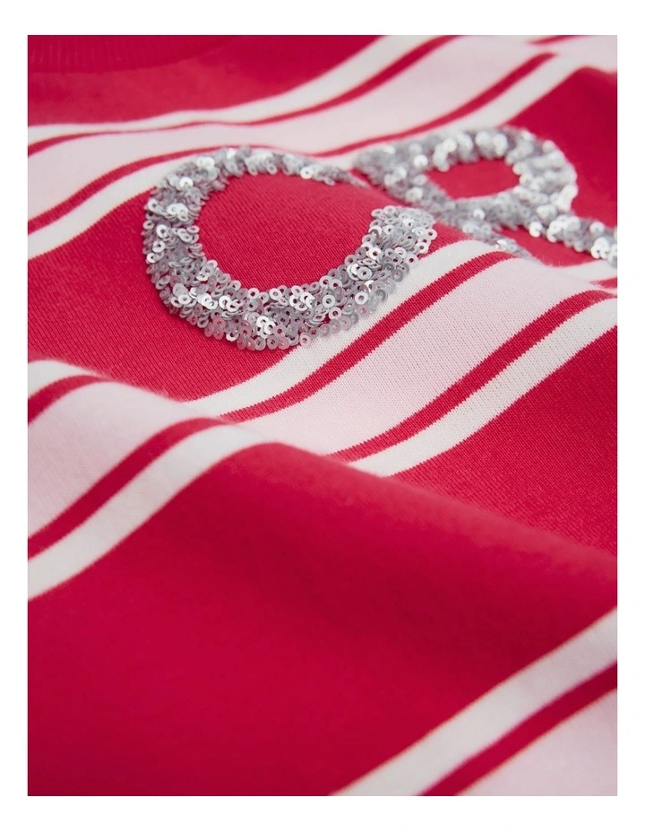 Organically Grown Cotton Stripe Cr Sequin T-shirt in Crimson image 3