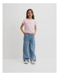 Organically Grown Cotton Stripe Cr Sequin T-shirt in Dawn Pink