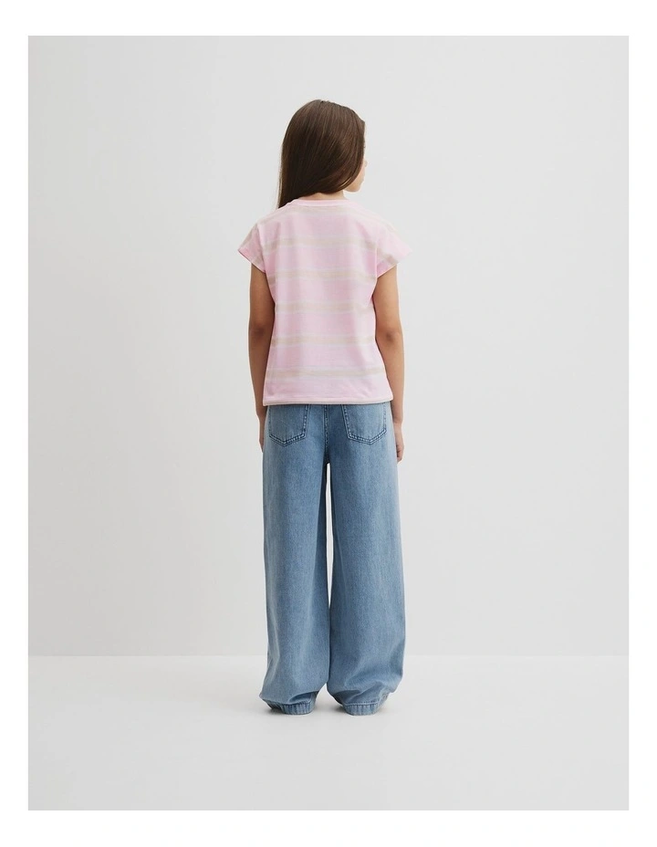 Organically Grown Cotton Stripe Cr Sequin T-shirt in Dawn Pink image 3