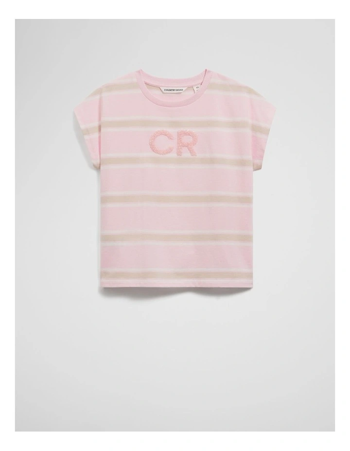 Organically Grown Cotton Stripe Cr Sequin T-shirt in Dawn Pink image 4