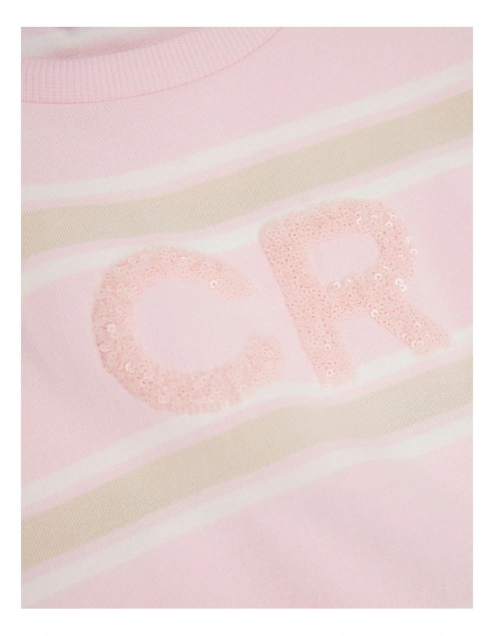 Organically Grown Cotton Stripe Cr Sequin T-shirt in Dawn Pink image 5