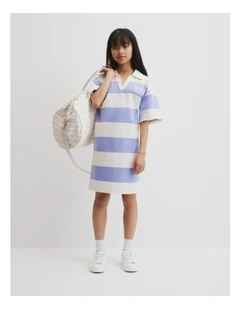 Teen Rugby Stripe Dress in Powder Blue Multi