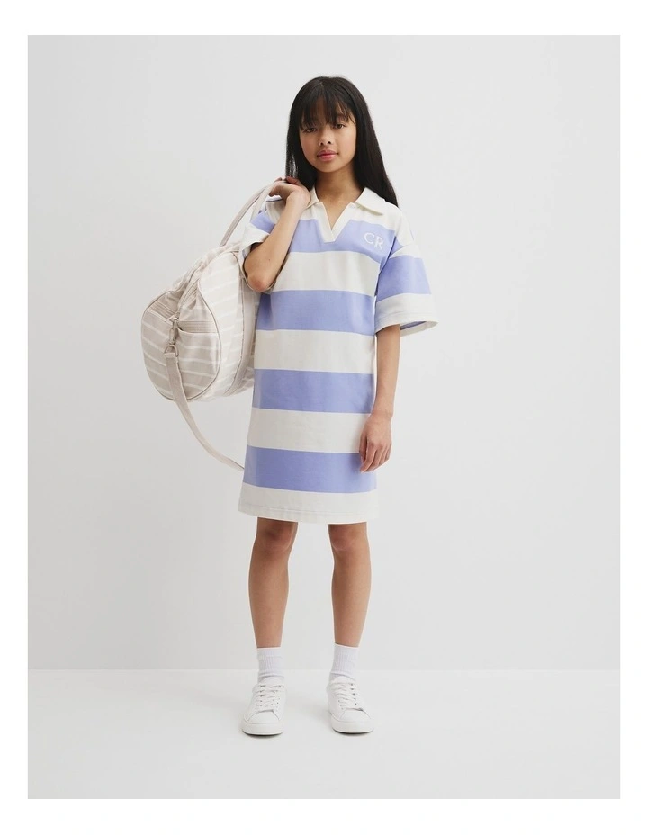 Teen Rugby Stripe Dress in Powder Blue Multi image 1