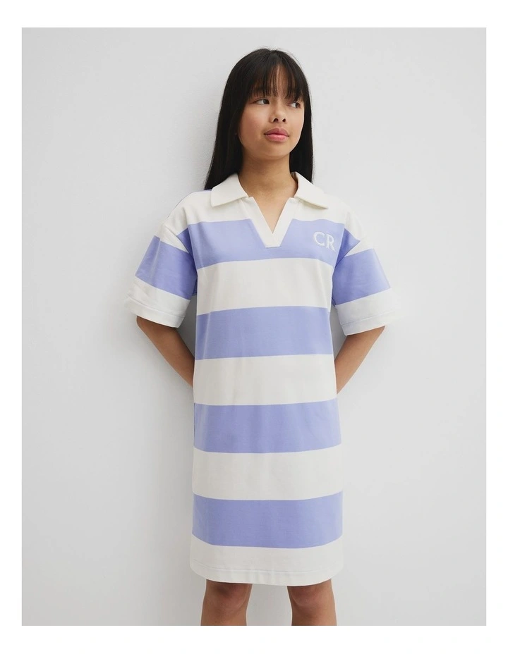 Teen Rugby Stripe Dress in Powder Blue Multi image 2