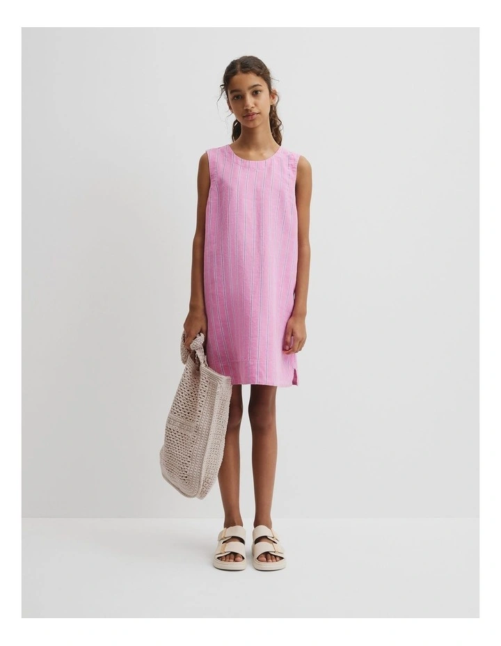 Teen Vertical Stripe Mini Dress in Bubblegum image 1