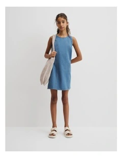 Teen Denim Shift Mini Dress in Light Indigo