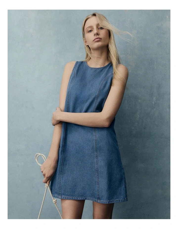 Teen Denim Shift Mini Dress in Light Indigo image 2