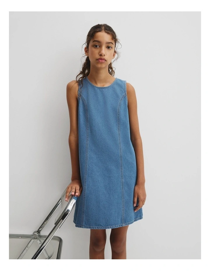 Teen Denim Shift Mini Dress in Light Indigo image 3
